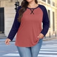 thumbnail image 3 of Yuyuzo Hauts pour Femmes Grande Taille à Blocs de Couleur Chandails à Manches Longues Col Rond Coupe Ample Confortable Tunique Unie Tee Chandails, 3 of 7