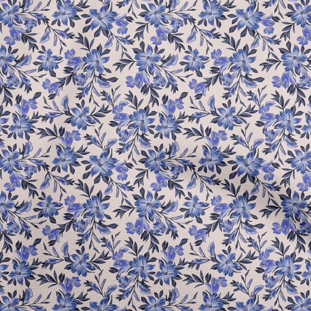 oneOone Velvet Medium Blue Fabric Floral Retro Craft Projects Decor Fabric Printed By The Yard 58 Inch Wide