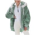 thumbnail image 2 of Mikilon Women Plus Size Winter Warm Loose Plush Zip Hooded Jacket Coat, 2 of 5