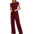 thumbnail image 4 of Birdeem Blouses pour Femmes 2 Pcs Mode Femme Col Rond Uni Manches Courtes Blouse + Pantalons Longs Taille Élastique Ensembles, 4 of 12