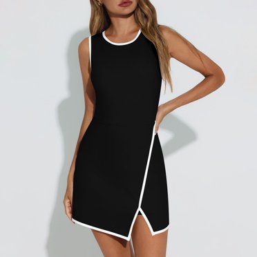AEXTO Women's Workout Tennis Dress with Built-in Bra & Shorts Pockets Sleeveless Crewneck Golf Athletic Mini Dresses