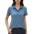 thumbnail image 1 of Fgnfyis T-Shirt à Manches Courtes Rayé pour Femme, Col Rond Décontracté, Haut pour Usage Quotidien Printemps Été Automne, Blouse Confortable avec Design de Col Classique, Hauts pour Femmes Décontractés Bleu G, 1 of 5