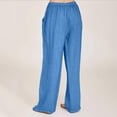 thumbnail image 3 of drppepioner Women Casual Solid Cotton Linen Drawstring Elastic Waist Long Wide Leg Pants, 3 of 9