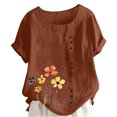 thumbnail image 1 of Pisexur Hauts d'Été pour Femmes, Hauts pour Femmes, Hauts de Sortie pour Femmes, Hauts pour Dames, T-Shirt à Manches Courtes Col Rond Imprimé Décontracté Marron,G, 1 of 5