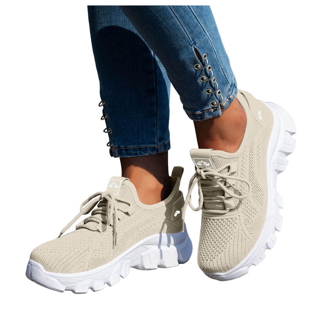 Womens Chunky Walking Shoes Comfortable Arch Support Orthopedic Woven Non Slip Jogging Work Fashion Sneakers