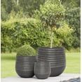 thumbnail image 4 of Stylish Modern Ribbed Resin Planter Pot with Drainage Hole – Large Indoor Outdoor Flower or Tree - Lightweight Weather-Resistant Patio Balcony (Vintage Black, Medium Size - 11.8"), 4 of 4