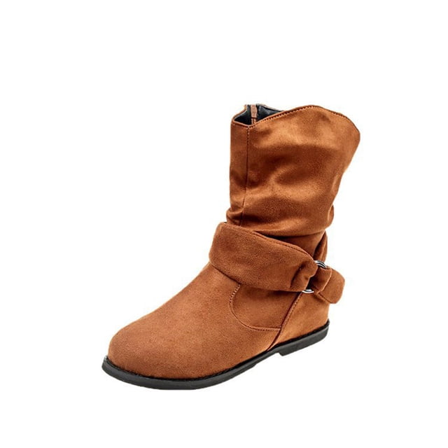 CEHVOM Bottines d'Hiver Plates pour Femmes en Cuir, à Boucle, en Suède, à Fermeture Éclair, Bout Rond