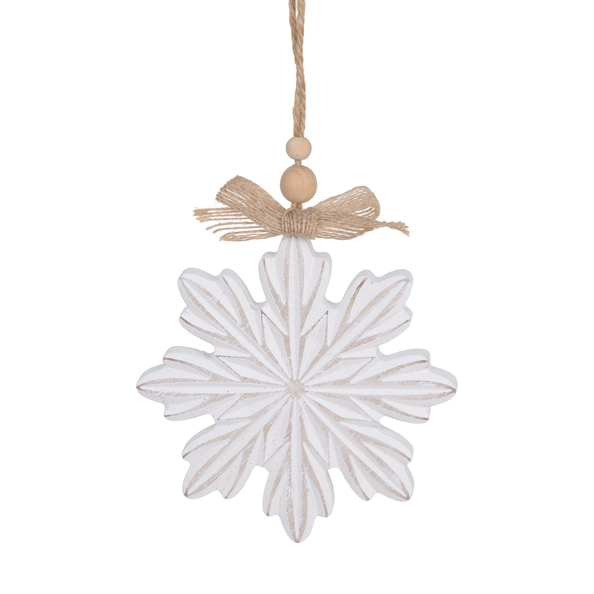 HOLIDAY TIME 5 Inch Carved Distressed White Wooden Snowflake Hanging ...