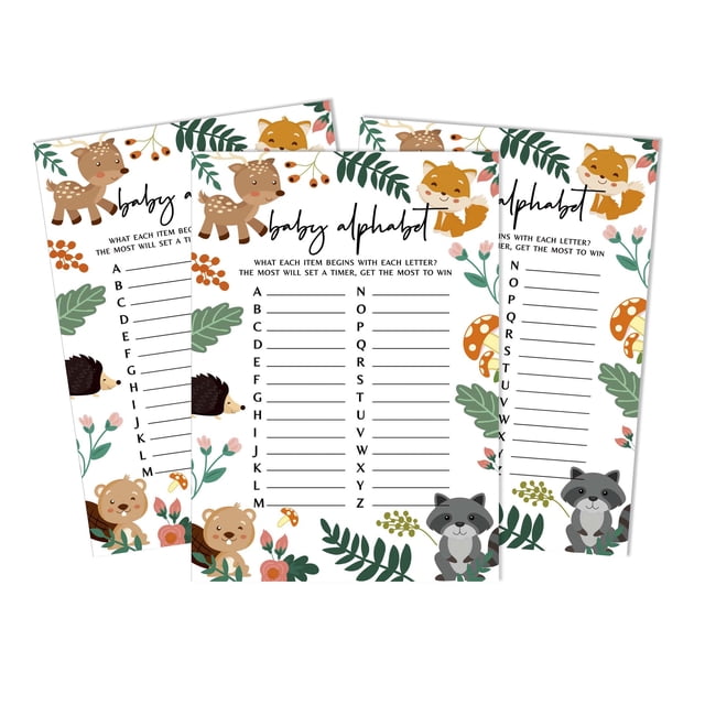 Inkdotpot 50 BabyAlphabetABCGameFloral & Animals Baby Shower Game Gender Neutral Party Supplies