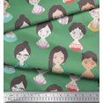 thumbnail image 3 of Soimoi Vert Voile de Coton Femmes Visage Humain Figure Tissu Imprime par Yard 56 Pouces de Large, 3 of 5