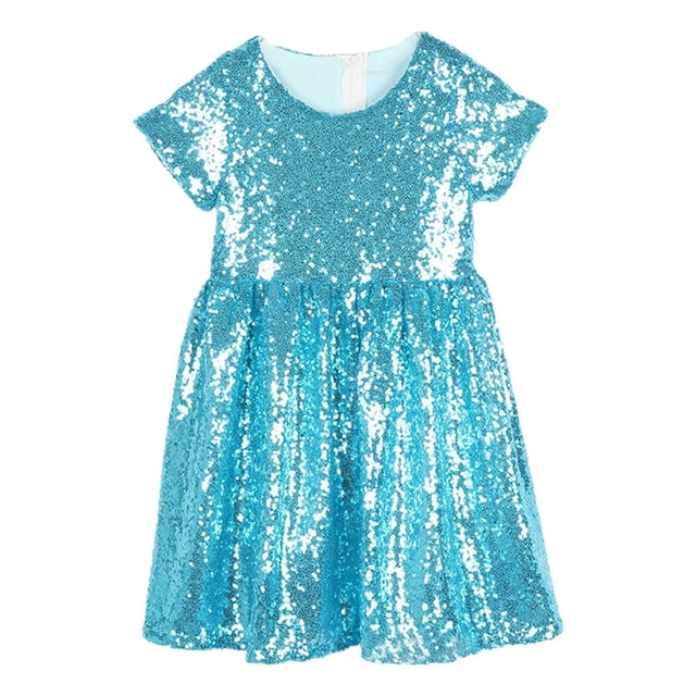 GDREDA Robe d'Été Imprimée Robe Fille Robe Bébé Tout-Petits Robe à Paillettes Enfants Robe de Fête Demoiselle d'Honneur Robe de Mariée Bleu Clair,5a