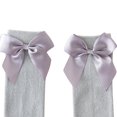 thumbnail image 3 of Little Girls Stockings  Plain Color/Patchwork Side Bow-Knot Midi Tube Socks  Breathable Elastic Knee-Length Socks, 3 of 5