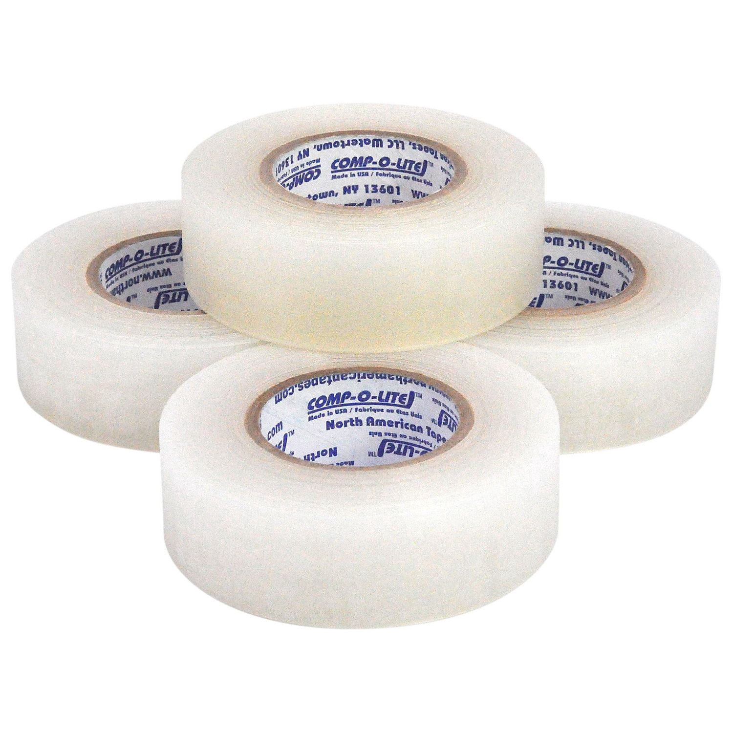 Ruban adhésif transparent pour protège-tibias Comp-o-lite, 24 mm x 18 m, paquet de 4 rouleaux