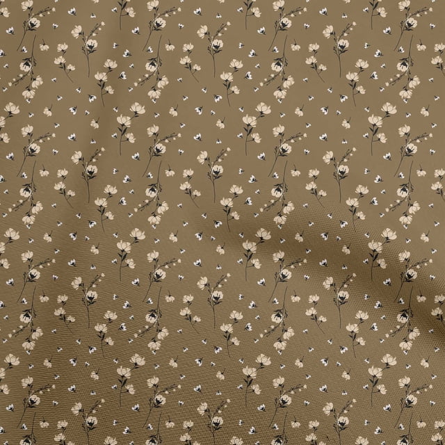 oneOone Polyester Spandex Light Brown Fabric Floral Sewing Material Print Fabric By The Yard 56 Inch Wide