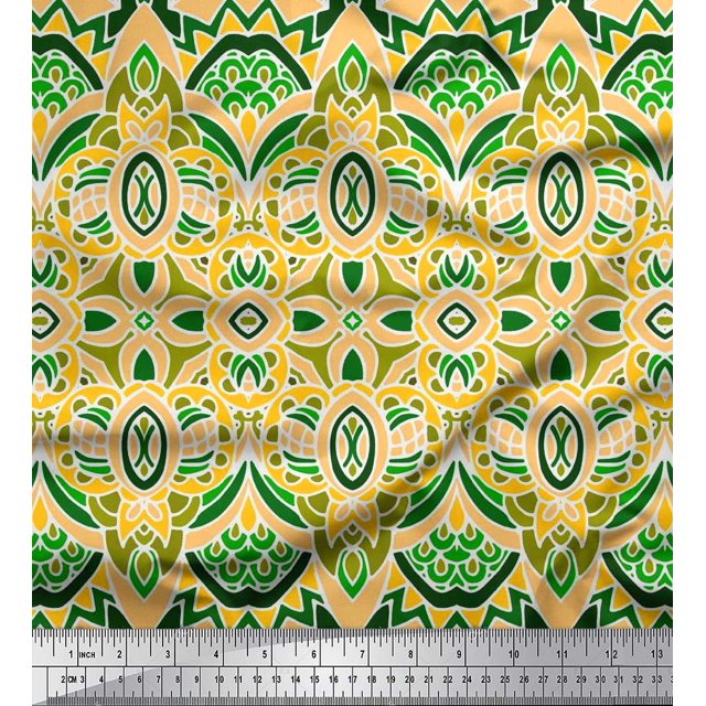 Soimoi Polyester Crepe Fabric Moroccan Damask Decorative Printed Craft Fabric by The Yard 52 Inch Wide