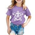 thumbnail image 1 of T-shirts Filles Mode Imprimé Tortue Col Rond Manches Courtes Décontractées Hauts Filles Violet 12-13 Ans, 1 of 3