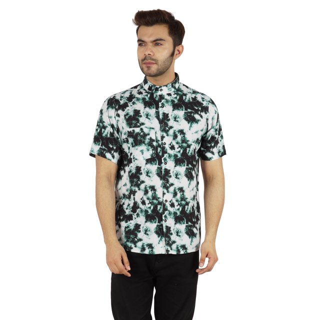 Inkmeso Regular Fit Designer Mandarin Collar Shirt For Men's Printed Patch Pocket Shirts
