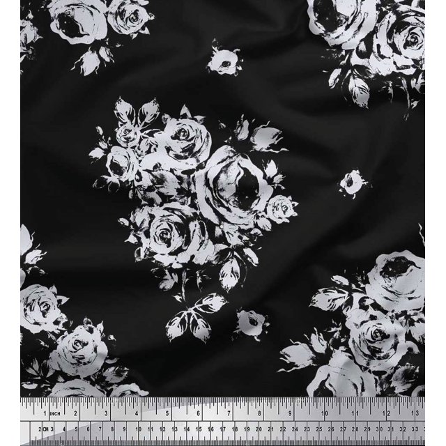 Soimoi Velvet Fabric Leaves, & Rose Floral Print Fabric by Yard 58 Inch Wide