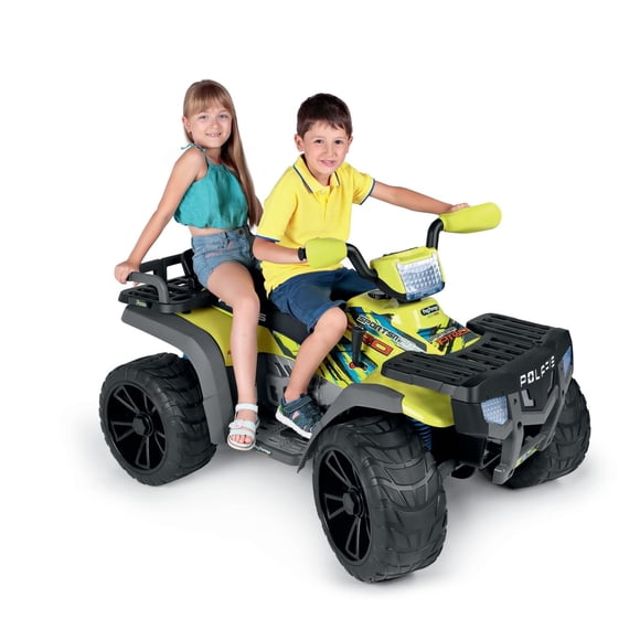 Refurbished Peg Perego Polaris Sportsman Pro Citrus 24 Volt Ride On Vehicle with Two Speeds, FM Radio, Working Headlights, Extreme Traction Rubber Wheels, 4-Wheel Suspension IGOD0603