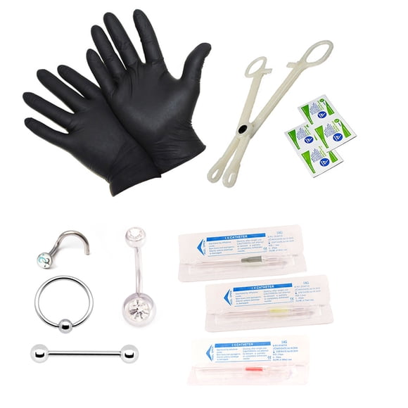 Piercing Kit for Belly Tongue Ear Eyebrow Nipple Lip Nose and Body 13 Pieces