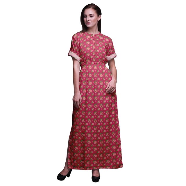 Bimba Robe Longue Maxi en Rayonne Imprimée de Feuilles de Monstera et de Fleurs pour Femmes avec Fente Latérale - Très Petit