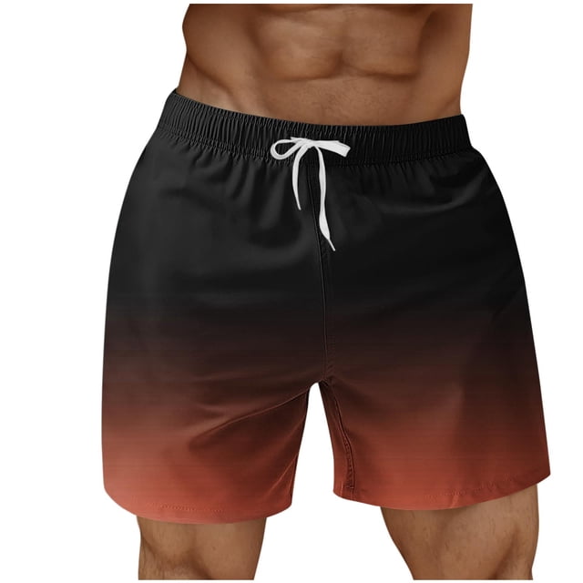 RKSTN Mens Swim Trunks Gradient Print Novel Extra Plus Size Elastic Waistband Drawstring Comfortable Summer Beach Breathable Vacation Shorts with Pockets
