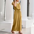 thumbnail image 3 of QATAINLAV Combinaisons en Lin pour Femmes 2025 Été Manches à Volants Encolure Carrée Combinaisons Décontractées Taille à Cordon Jambes Larges Salopettes avec Poches Jaune m Rabais de 90 % Liquidation, 3 of 8