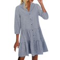 thumbnail image 1 of hotojiny Robes de Printemps pour Femmes Tendance à Carreaux Col en V Ourlet à Volants Robe Décontractée Manches 3/4 Boutonnée Tunique à Étages, 1 of 4