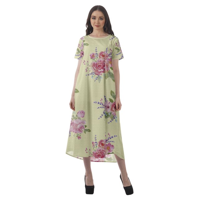 Moomaya Robes d'Été Imprimées pour Femmes à Manches Courtes en Coton Flex Robe de Soirée