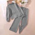 thumbnail image 4 of EGNMCR Long Sleeve Turndown Collar Set Children's Solid Color Long Sleeve Turn-Down Collar Button-Up Top With Elastic Waist And Pockets And Pants Set Girl polyester set, 4 of 8