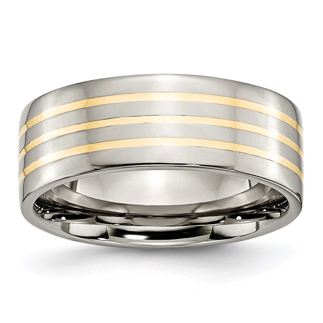 Titanium 14k Yellow Inlay Flat 8mm Polished Band Ring 9 Size