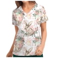 thumbnail image 1 of Pompotops Women's Fashion Easter Rabbit Print V-neck Short Sleeve Pocket Workwear Top, 1 of 5