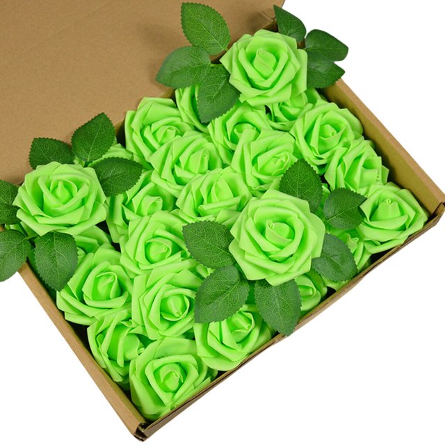 25 Pieces Artificial Flowers Set Fake Roses Flowers Bouquets Decorative for Wedding Baby Shower Florals Centerpieces Light Green