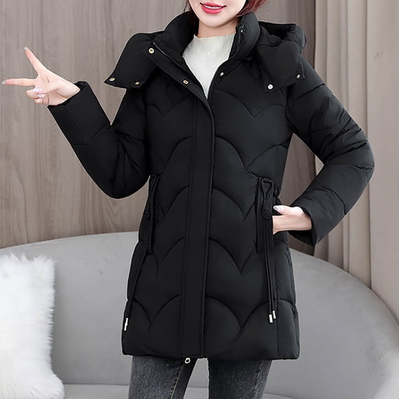 Mceream Womens Puffer Jacket Winter Coat with Hood Warm Lightweight Thickened Down Jacket Casual Solid Coat with Pockets Plus Size Outwear Chaquetas Para Mujer Black XXL