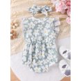 thumbnail image 3 of Gupgi Baby Girl Summer Jumpsuit Infant Floral Print Bow Ruffles Buttons Romper and Headband Set, 3 of 9