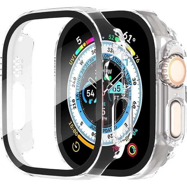 KOMI 2-Pack for Apple Watch Ultra/Ultra 2 49mm PC All-Around Screen Protector Case, Tempered Glass Screen Protector Case Ultra-Thin for iWatch Ultra/iWatch Ultra 2 49mm Protection Cover -Clear