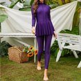 thumbnail image 4 of Cameland Women's Solid Color Long Sleeves Swimsuit+Long Swimming Trunks All Inclusive Package Conservative Swimsuit Set, 4 of 7