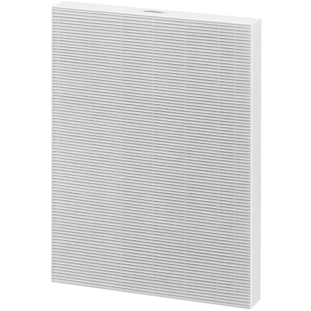 Fellowes® AeraMax® Filtre HEPA Véritable 190 / 200 / DX55 Montré en Vue 3/4 avec un Cadre Rectangulaire Blanc et de Fins Plis Horizontaux Conçus pour Capter 99,97 % des Particules Aériennes Aussi Petites Que 0,3 Micron, Doté d'Un Traitement Antimicrobien AerasafeTM pour Inhiber la Croissance des Bactéries, du Mildiou et des Champignons, compatible avec les Purificateurs d'Air Fellowes® AeraMax® et Recommandé pour un Remplacement Annuel afin