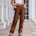 thumbnail image 4 of Besolor Jeans Cargo Taille Haute pour Femmes, Jeans Extensibles à Jambe Droite avec Poches à Rabat, Brun, 4 of 7