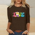 thumbnail image 1 of Xihbxyly Hauts Décontractés pour Femmes T-shirt à Col Rond Imprimé de Pâques à Manches 3/4 T-shirt à Col Rond Chandail à Enfiler Tendance à Petit Budget, 1 of 5