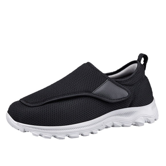 XIMIN Walking Shoes for Men Wide Diabetic Shoes Zero Drop Shoes Adjustable Barefoot Shoes Breathable Wide Width Arthritis Edema Outdoor Running Shoes (8, Black)