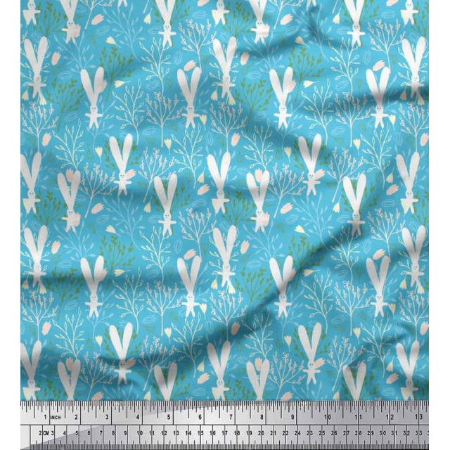 Soimoi Cotton Voile Fabric Leaves,Floral & Rabbit Cartoon Decor Fabric Printed Yard 42 Inch Wide