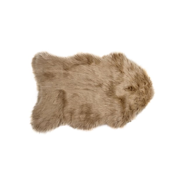 H-Luxe 2'X3' Gordon Faux Sheepskin Rug in light brown with plush acrylic pile and natural sheepskin shape, shown flat on white. Features durable construction, microsuede anti-skid backing, ideal for indoor use in living rooms, bedrooms, or as a cozy seat cover.