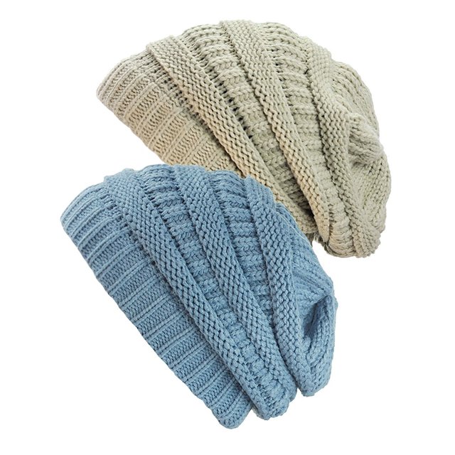 Tuque Tricotée pour Femmes (Lot de 2) - Beige/Denim