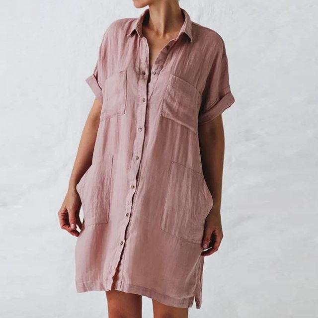 Gspmoly Robes Grande Taille pour Femmes aux Formes, Robe Chemise à Boutons pour Femmes Décontractée Ample à Col Rabattu à Manches Courtes avec Poches Robes Formelles pour Femmes jusqu'à 70 % de Rabais