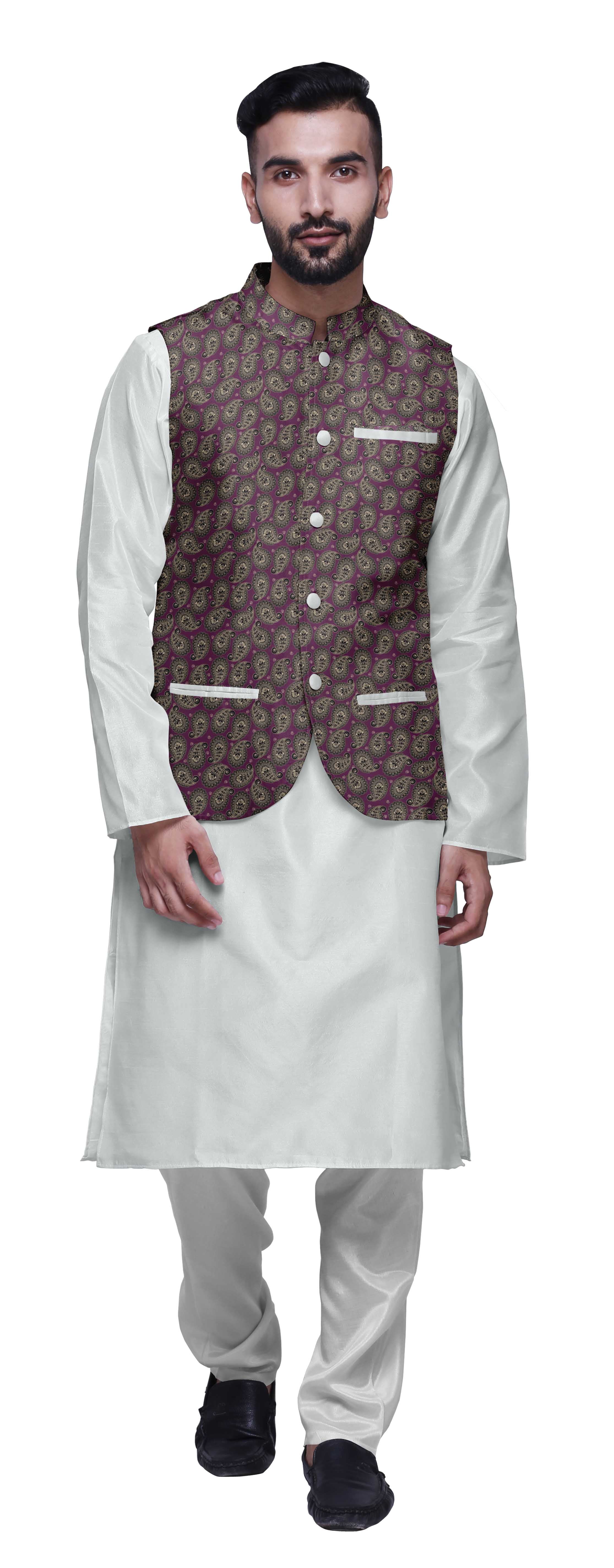 Atasi Kurta Churidar Uni Pyjama et Ensemble de Veste Nehru Imprimée pour Tenue de Fête pour Hommes