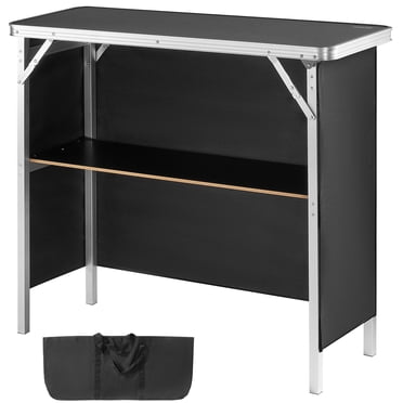 KFFKFF Table de Bar Mobile Pliable, Support d'Exposition, Livré avec Sac de Transport, Étagère de Rangement et Drapé Foncé, Dimensions : 38.39 Pouces x 15.16 Pouces x 34.25 Pouces