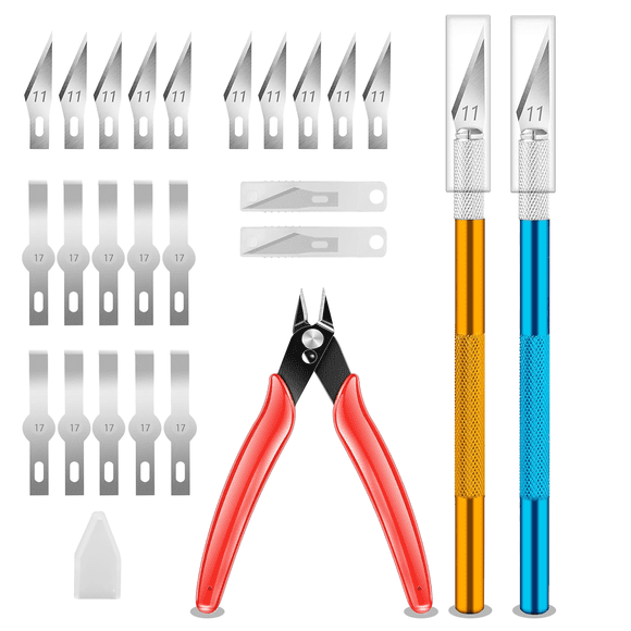 KUAIQU Exacto Knife 2-Pack with 20 Spare Blades Engraving Hobby Craft Knife Set for DIY Craft Art Cutting Scrapbooking Stencils (#11#17)
