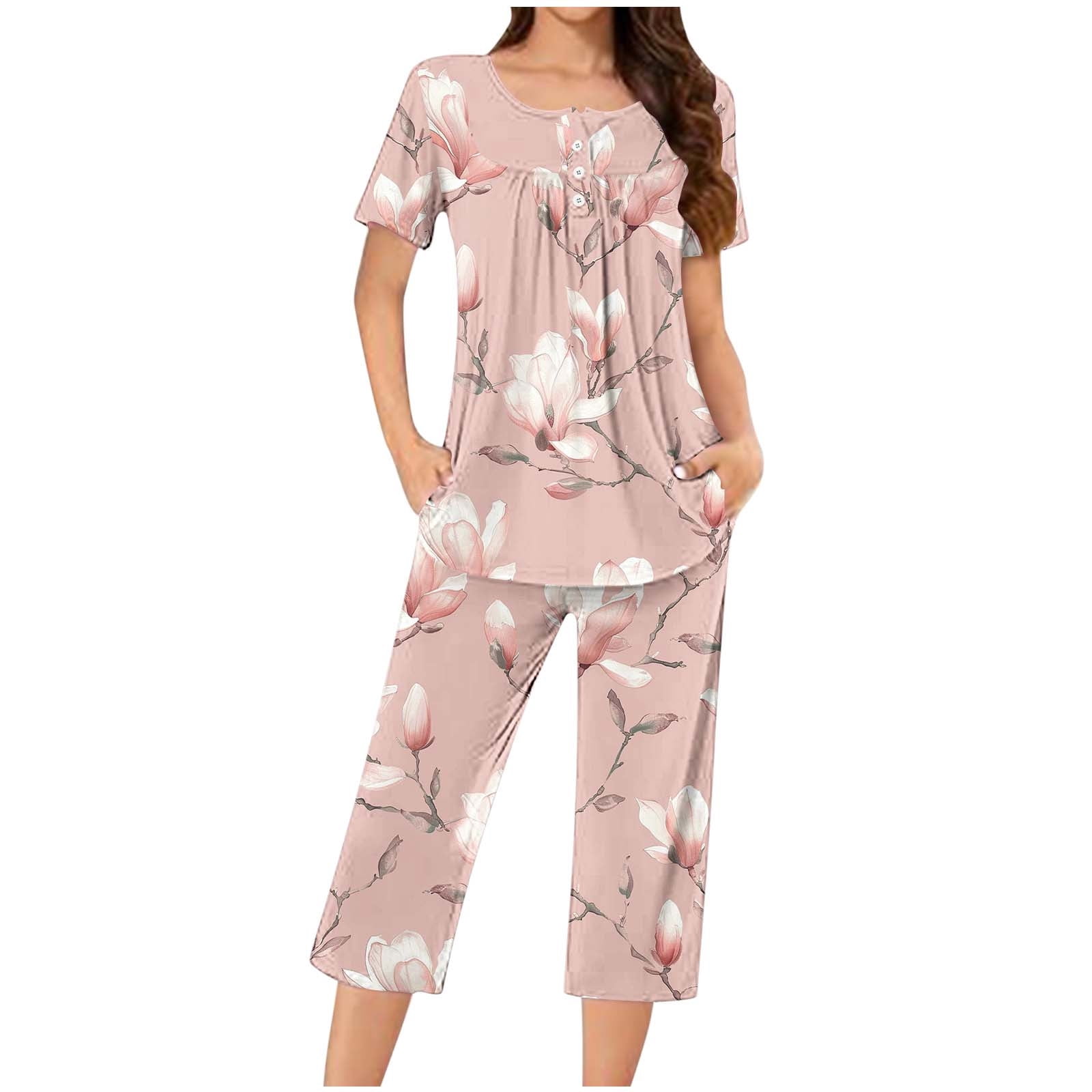 Rbaofujie Pyjama pour Femmes Femmes Décontracté Col Rond Manches Courtes Blouse Pantalon Mode Ensemble de Pyjama Pyjama de Noël pour la Famille