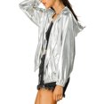 thumbnail image 4 of INSPIRE CHIC Women's Shiny Long Sleeve Zipper Hooded Metallic Jacket, 4 of 7